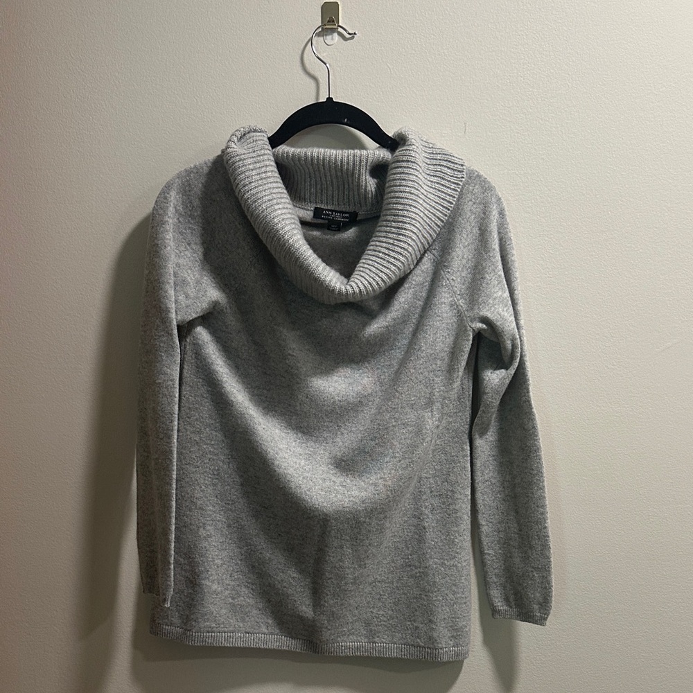Ann Taylor Light Gray Cowl Neck Sweater